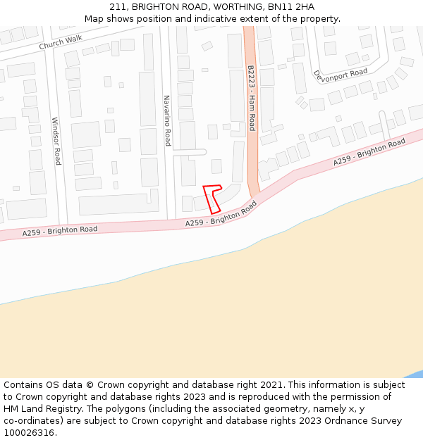 211, BRIGHTON ROAD, WORTHING, BN11 2HA: Location map and indicative extent of plot