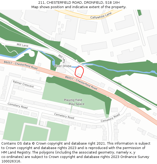 211, CHESTERFIELD ROAD, DRONFIELD, S18 1XH: Location map and indicative extent of plot
