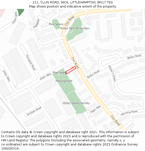 211, CLUN ROAD, WICK, LITTLEHAMPTON, BN17 7ES: Location map and indicative extent of plot
