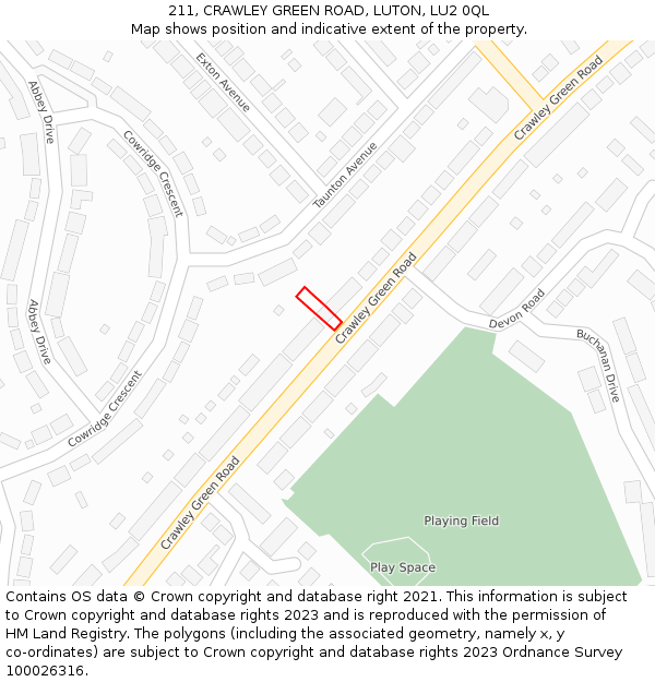 211, CRAWLEY GREEN ROAD, LUTON, LU2 0QL: Location map and indicative extent of plot
