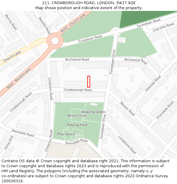 211, CROWBOROUGH ROAD, LONDON, SW17 9QE: Location map and indicative extent of plot