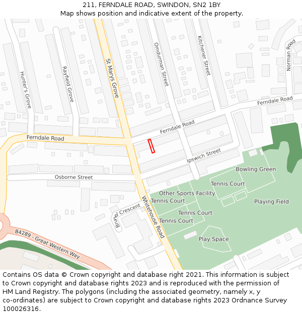 211, FERNDALE ROAD, SWINDON, SN2 1BY: Location map and indicative extent of plot