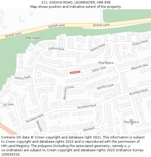 211, GODIVA ROAD, LEOMINSTER, HR6 8TB: Location map and indicative extent of plot
