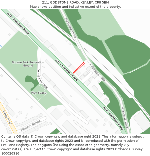 211, GODSTONE ROAD, KENLEY, CR8 5BN: Location map and indicative extent of plot