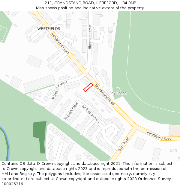 211, GRANDSTAND ROAD, HEREFORD, HR4 9NP: Location map and indicative extent of plot