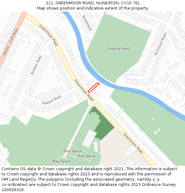 211, GREENMOOR ROAD, NUNEATON, CV10 7EL: Location map and indicative extent of plot