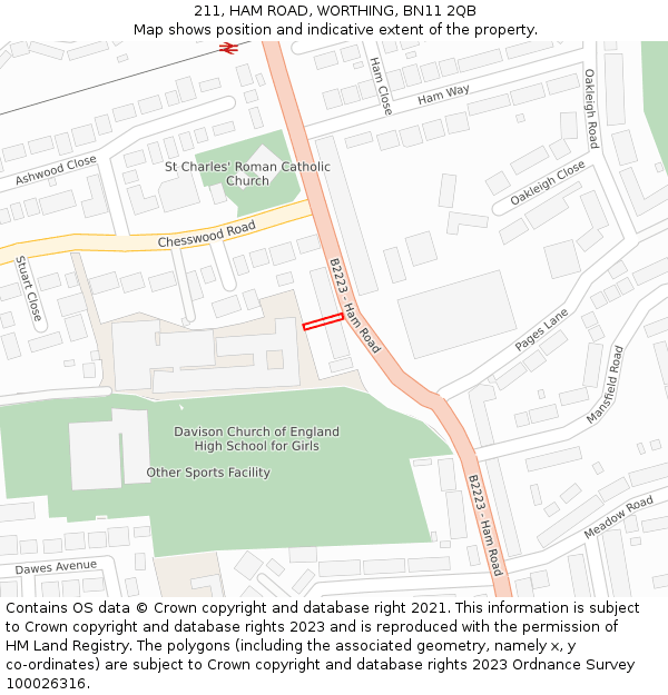 211, HAM ROAD, WORTHING, BN11 2QB: Location map and indicative extent of plot