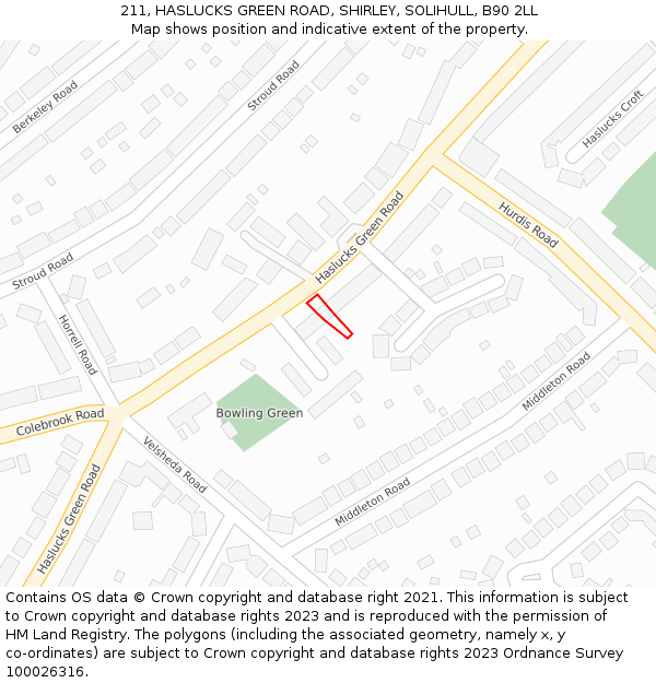 211, HASLUCKS GREEN ROAD, SHIRLEY, SOLIHULL, B90 2LL: Location map and indicative extent of plot