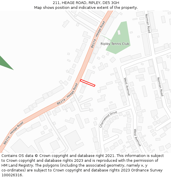 211, HEAGE ROAD, RIPLEY, DE5 3GH: Location map and indicative extent of plot