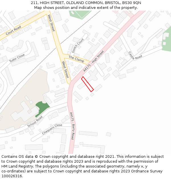 211, HIGH STREET, OLDLAND COMMON, BRISTOL, BS30 9QN: Location map and indicative extent of plot