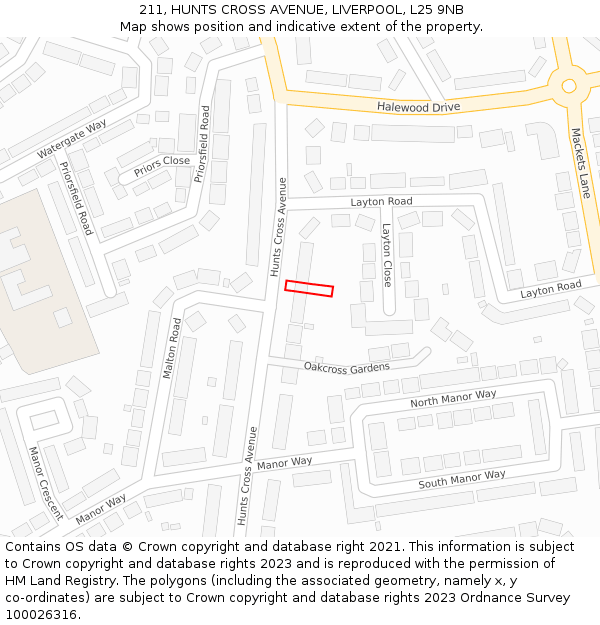 211, HUNTS CROSS AVENUE, LIVERPOOL, L25 9NB: Location map and indicative extent of plot
