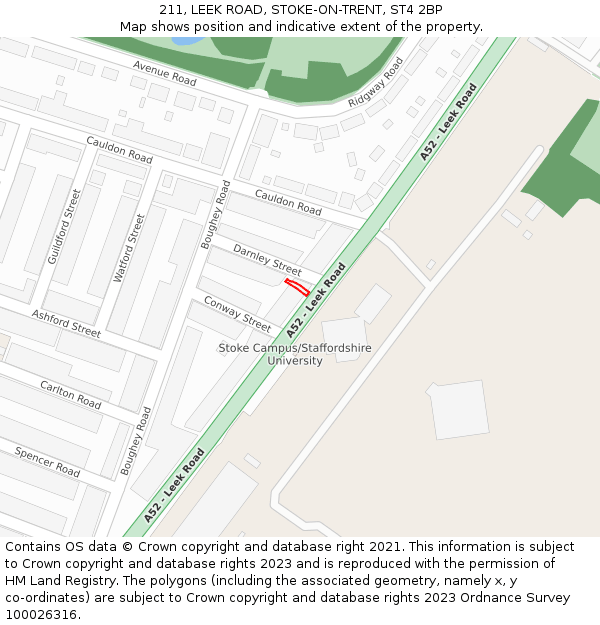 211, LEEK ROAD, STOKE-ON-TRENT, ST4 2BP: Location map and indicative extent of plot