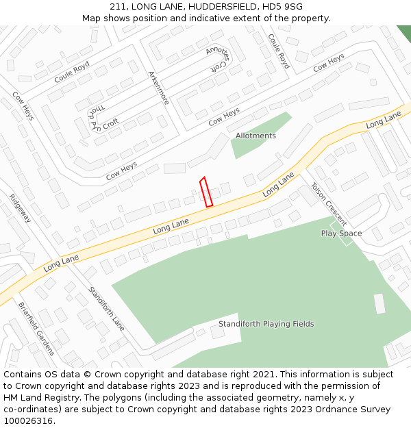 211, LONG LANE, HUDDERSFIELD, HD5 9SG: Location map and indicative extent of plot