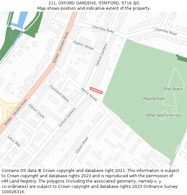 211, OXFORD GARDENS, STAFFORD, ST16 3JG: Location map and indicative extent of plot