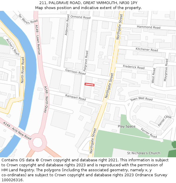 211, PALGRAVE ROAD, GREAT YARMOUTH, NR30 1PY: Location map and indicative extent of plot