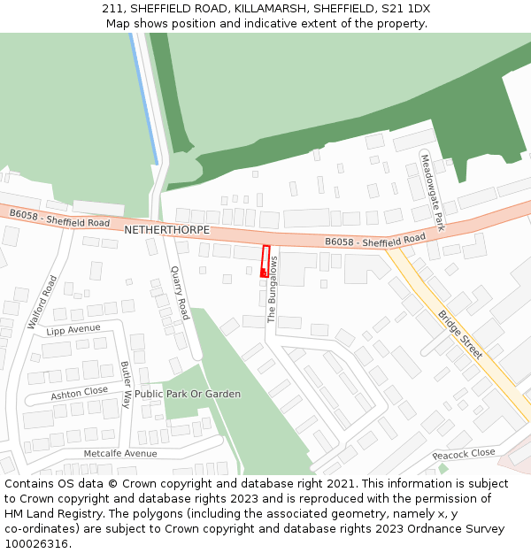 211, SHEFFIELD ROAD, KILLAMARSH, SHEFFIELD, S21 1DX: Location map and indicative extent of plot