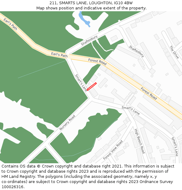 211, SMARTS LANE, LOUGHTON, IG10 4BW: Location map and indicative extent of plot