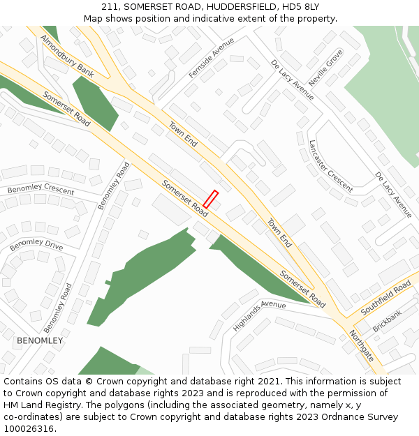 211, SOMERSET ROAD, HUDDERSFIELD, HD5 8LY: Location map and indicative extent of plot