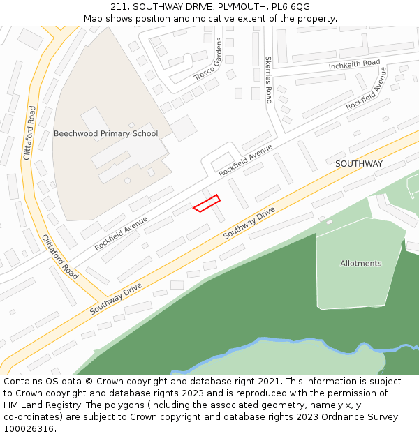 211, SOUTHWAY DRIVE, PLYMOUTH, PL6 6QG: Location map and indicative extent of plot