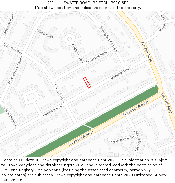 211, ULLSWATER ROAD, BRISTOL, BS10 6EF: Location map and indicative extent of plot