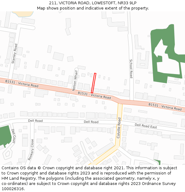211, VICTORIA ROAD, LOWESTOFT, NR33 9LP: Location map and indicative extent of plot