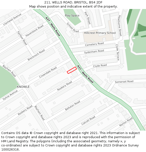 211, WELLS ROAD, BRISTOL, BS4 2DF: Location map and indicative extent of plot
