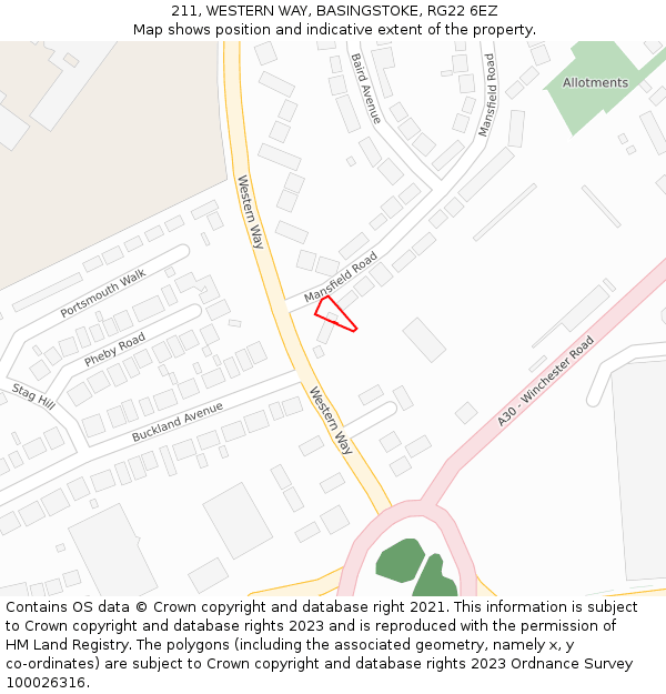 211, WESTERN WAY, BASINGSTOKE, RG22 6EZ: Location map and indicative extent of plot
