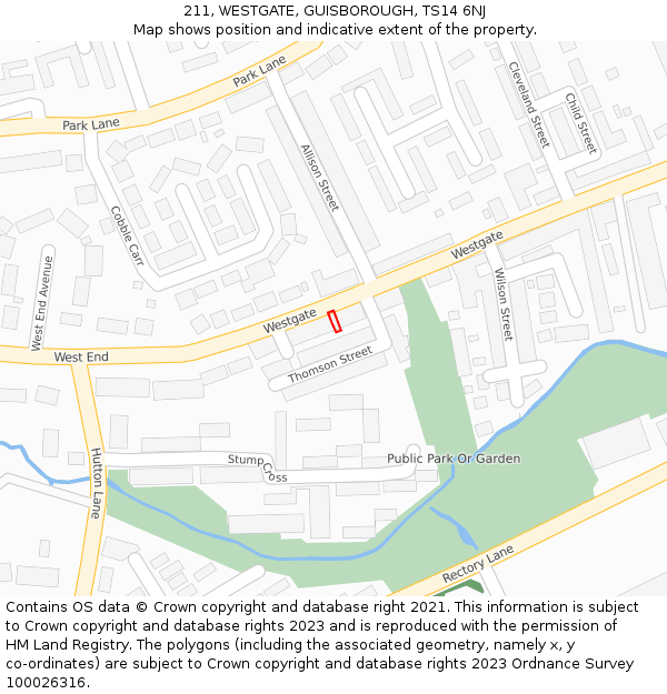 211, WESTGATE, GUISBOROUGH, TS14 6NJ: Location map and indicative extent of plot