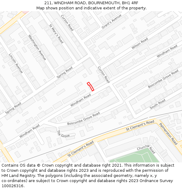 211, WINDHAM ROAD, BOURNEMOUTH, BH1 4RF: Location map and indicative extent of plot