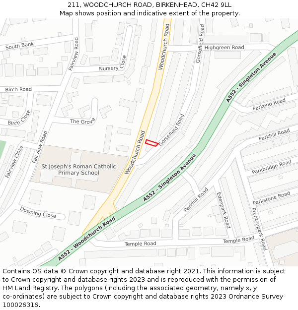 211, WOODCHURCH ROAD, BIRKENHEAD, CH42 9LL: Location map and indicative extent of plot