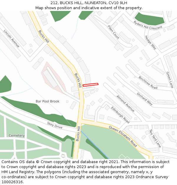 212, BUCKS HILL, NUNEATON, CV10 9LH: Location map and indicative extent of plot