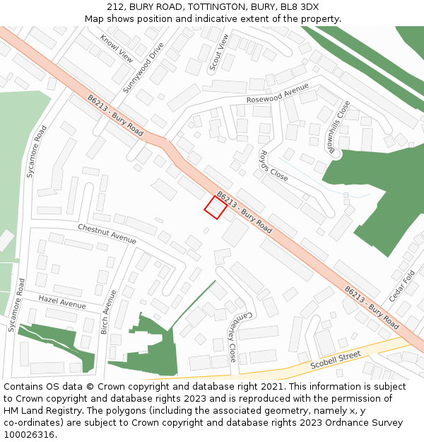 212, BURY ROAD, TOTTINGTON, BURY, BL8 3DX: Location map and indicative extent of plot