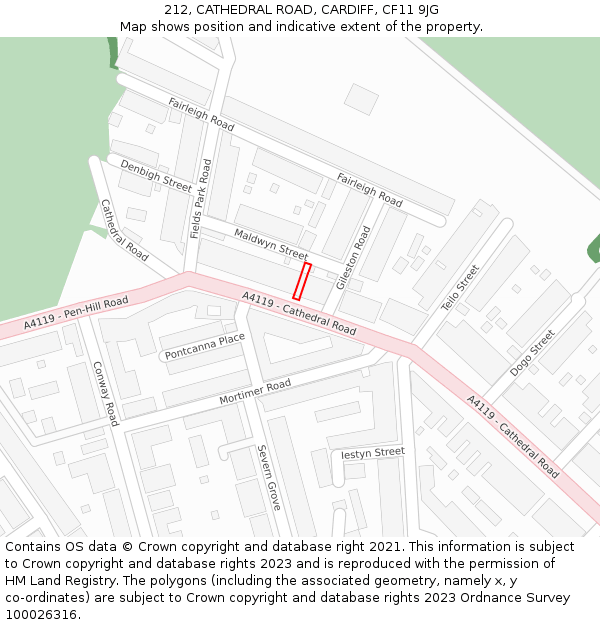 212, CATHEDRAL ROAD, CARDIFF, CF11 9JG: Location map and indicative extent of plot