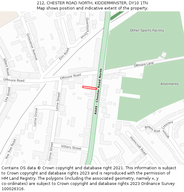 212, CHESTER ROAD NORTH, KIDDERMINSTER, DY10 1TN: Location map and indicative extent of plot