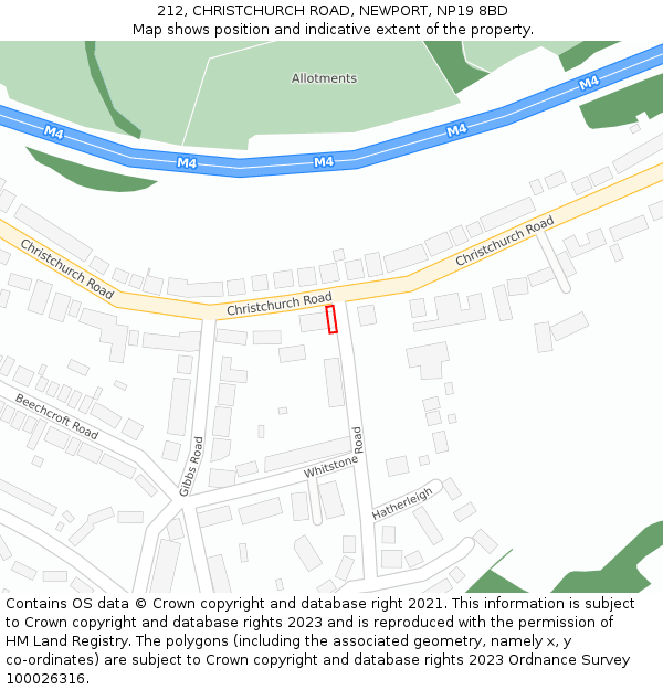 212, CHRISTCHURCH ROAD, NEWPORT, NP19 8BD: Location map and indicative extent of plot