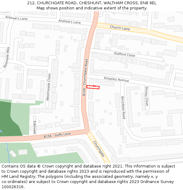212, CHURCHGATE ROAD, CHESHUNT, WALTHAM CROSS, EN8 9EL: Location map and indicative extent of plot