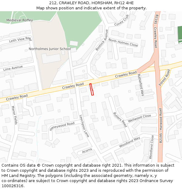 212, CRAWLEY ROAD, HORSHAM, RH12 4HE: Location map and indicative extent of plot