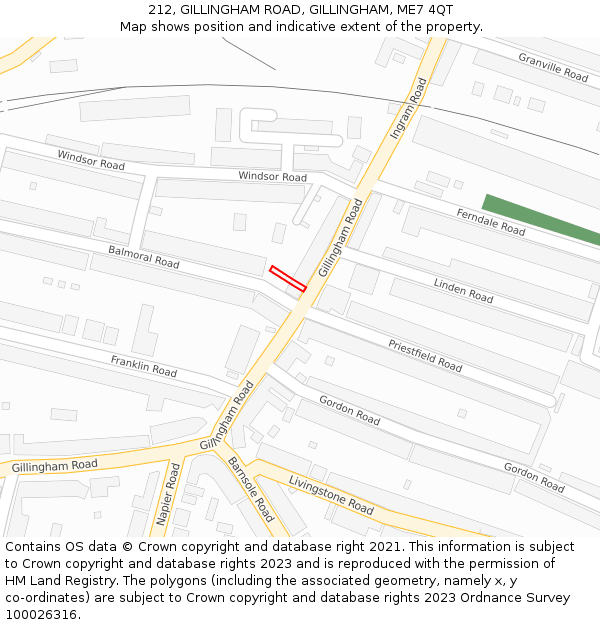 212, GILLINGHAM ROAD, GILLINGHAM, ME7 4QT: Location map and indicative extent of plot