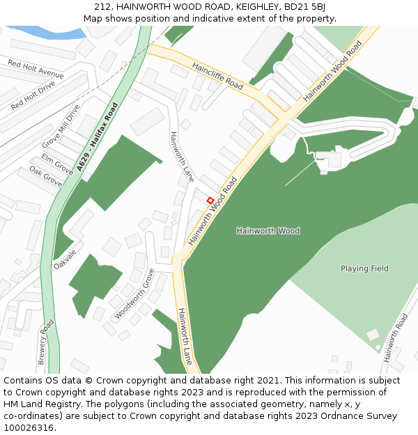 212, HAINWORTH WOOD ROAD, KEIGHLEY, BD21 5BJ: Location map and indicative extent of plot