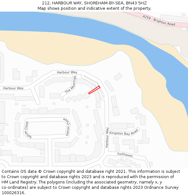 212, HARBOUR WAY, SHOREHAM-BY-SEA, BN43 5HZ: Location map and indicative extent of plot