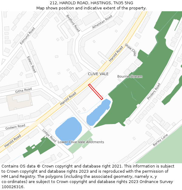 212, HAROLD ROAD, HASTINGS, TN35 5NG: Location map and indicative extent of plot