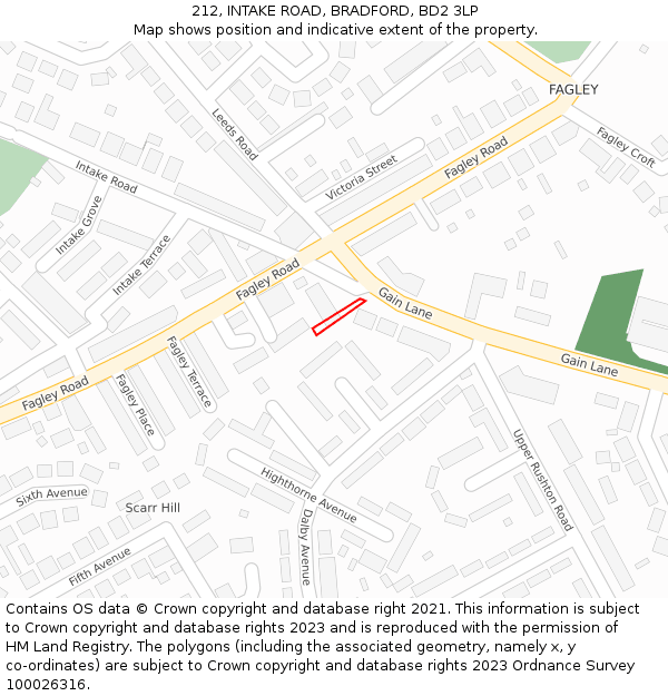 212, INTAKE ROAD, BRADFORD, BD2 3LP: Location map and indicative extent of plot