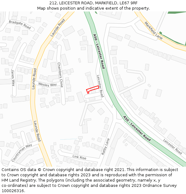 212, LEICESTER ROAD, MARKFIELD, LE67 9RF: Location map and indicative extent of plot