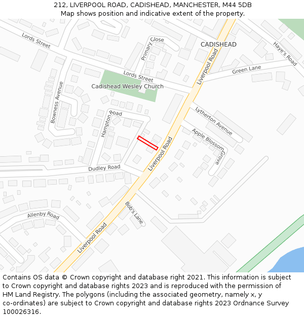 212, LIVERPOOL ROAD, CADISHEAD, MANCHESTER, M44 5DB: Location map and indicative extent of plot