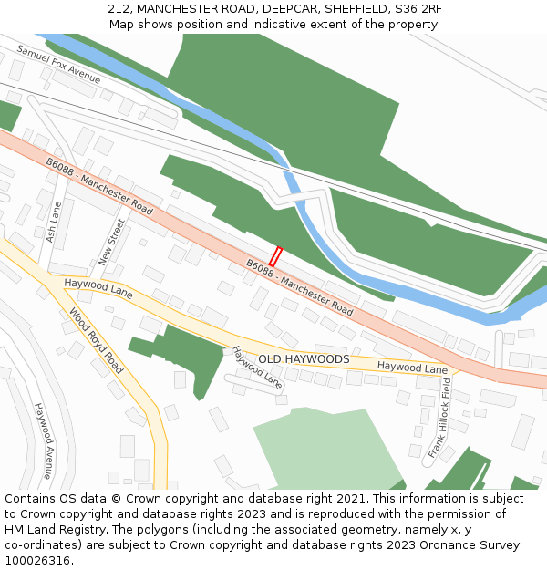 212, MANCHESTER ROAD, DEEPCAR, SHEFFIELD, S36 2RF: Location map and indicative extent of plot