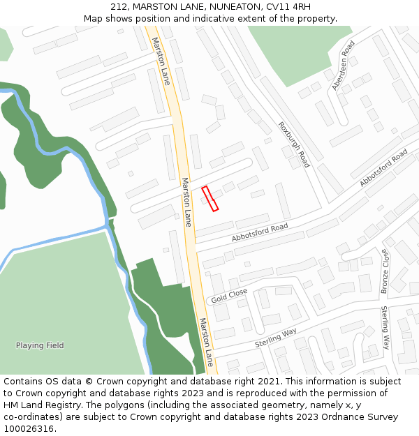 212, MARSTON LANE, NUNEATON, CV11 4RH: Location map and indicative extent of plot