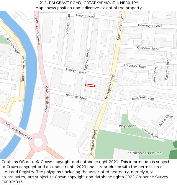212, PALGRAVE ROAD, GREAT YARMOUTH, NR30 1PY: Location map and indicative extent of plot