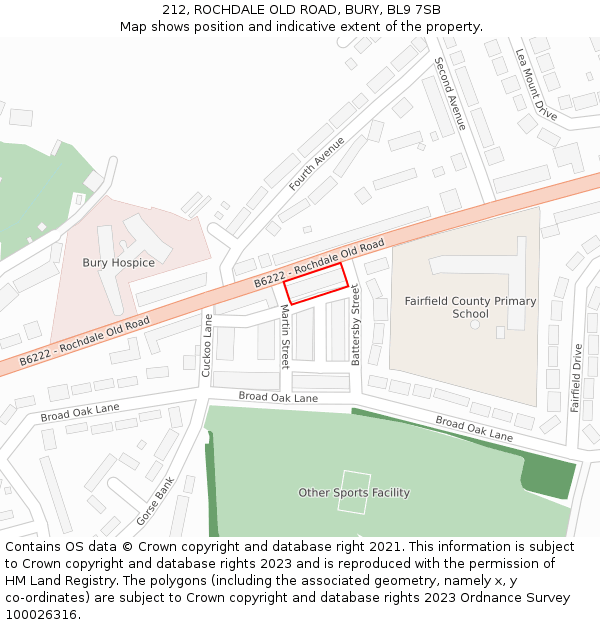 212, ROCHDALE OLD ROAD, BURY, BL9 7SB: Location map and indicative extent of plot