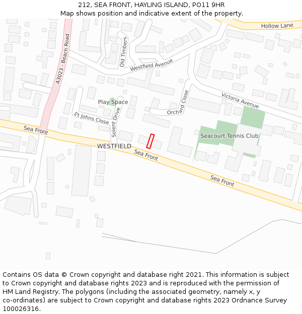 212, SEA FRONT, HAYLING ISLAND, PO11 9HR: Location map and indicative extent of plot