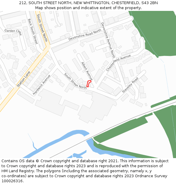 212, SOUTH STREET NORTH, NEW WHITTINGTON, CHESTERFIELD, S43 2BN: Location map and indicative extent of plot